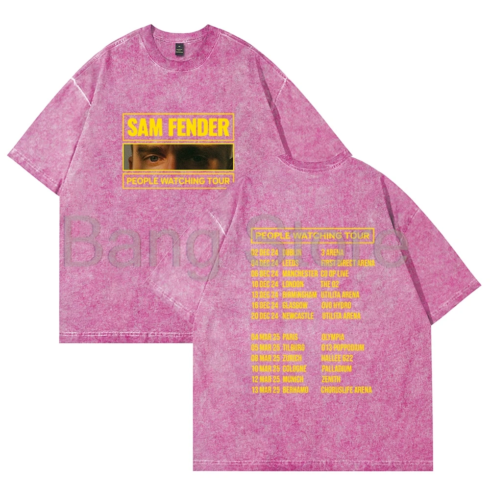 Sam Fender Merch People Watching Tour Camiseta de algodón lavada Camiseta unisex Camisetas de manga corta con cuello redondo