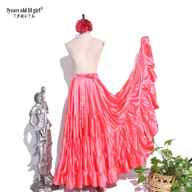 ベリーダンス トライバル フリル フラメンコ 720 度 サテン 25 ヤード 4 ティアード スカート ジプシー スカート 9EX69