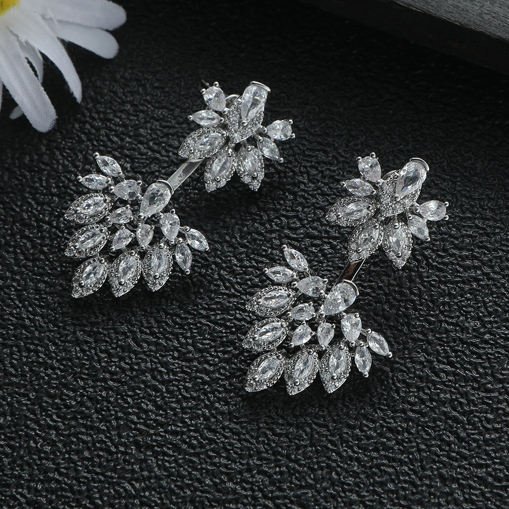 Luxury Fashion Waterdrop Two Wear Women's Cubic Zirconia Crystal Dubai UAE Wedding Party Earrings E1236