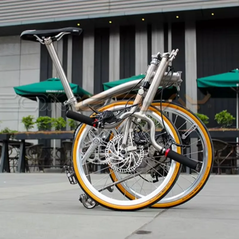 20-Inch Titanium Folding Bicycle 11-Speed Trifold Bike Steel Fork Disc Brake System Foldable Alloy Rim Aluminum Fork