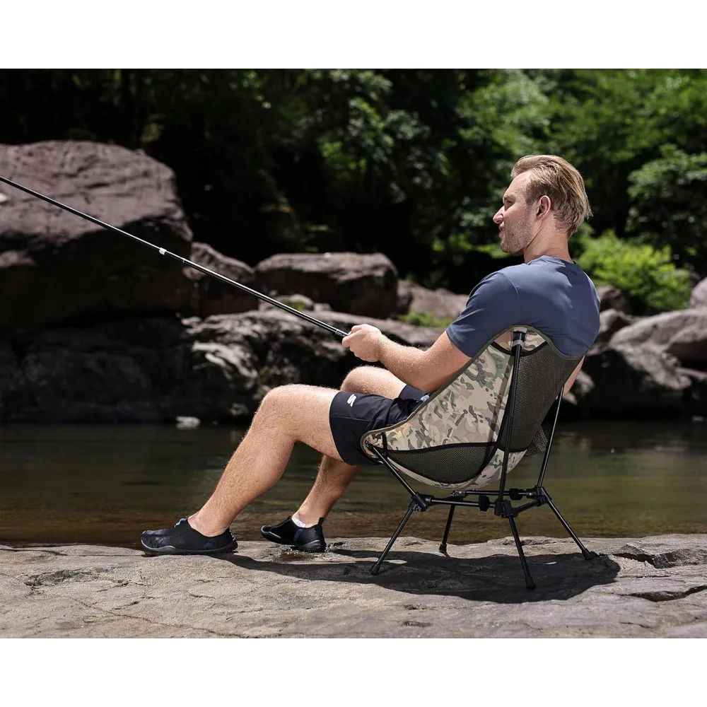 كرسي تخييم خفيف الوزن قابل للطي، مدمج عالي التحمل للسفر في الهواء الطلق، الشاطئ، المشي لمسافات طويلة، الظهر (موه) #2