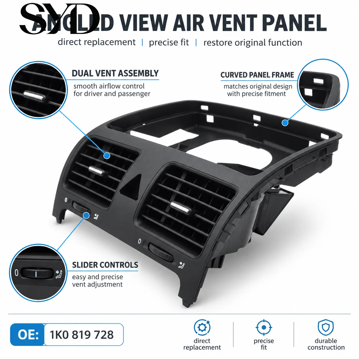 Center Dashboard AC Air Conditioning Vent Outlet Grille Louver OE 1K0819728 For VW Sagitar Golf MK5