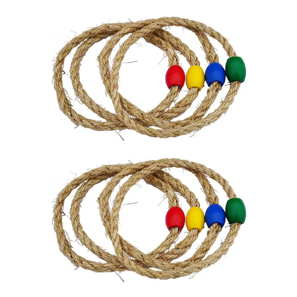 

8 PCS Natural Hemp Rope Ferrule Children Games for Grommets Quoits Kids Rings Wooden Baby Company
