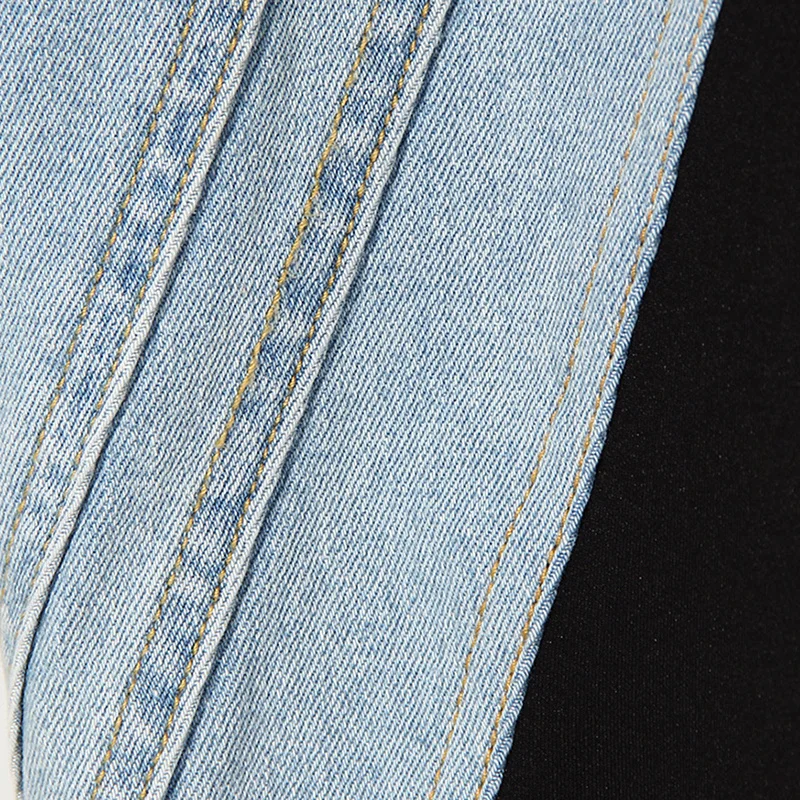 TWOTWINSTYLE Colorblock Patchwork Denim Pencil Pants Women High Waist Casual Slim Jeans Trousers Female Fashion 2023 Autumn New