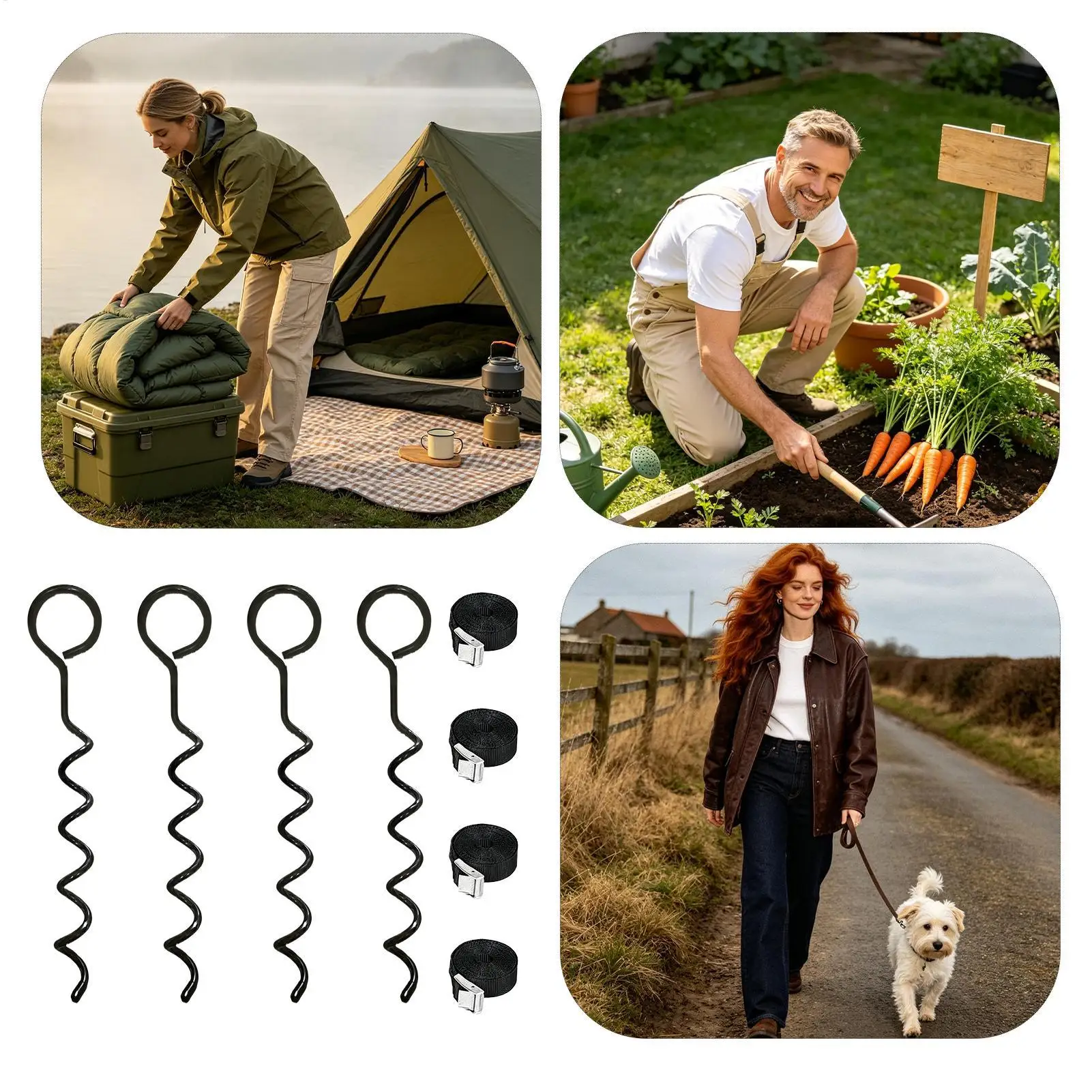 4 Pieces Rustproof Outdoor Spiral Secure Tent Spikes Dog Stake Dog Leash Stake for Camping Garden Yard Beach Backyard Park