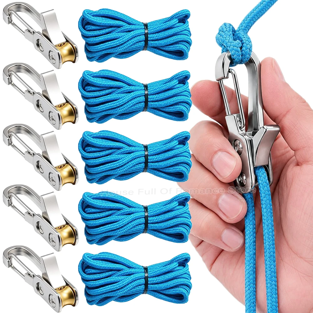Seilspanner und Spannvorrichtung, einziehbares Seil mit Sicherheitsverschluss für Outdoor-Campingzelt, Befestigungsseil mit Rollhaken