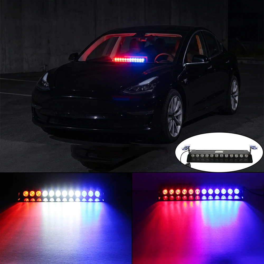 Dash Strobe Lights Safety Flashing Warning Hazard Interior Front/Rear Windshield Light Bar Auto Stroboscopes for Vehicles Trucks