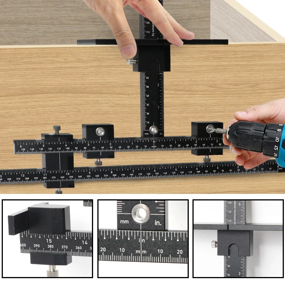 Cabinet Hardware Jig Adjustable Drill Guide for Installation Door and Drawer Front Handles and Knobs Punch Locator Jig Tools