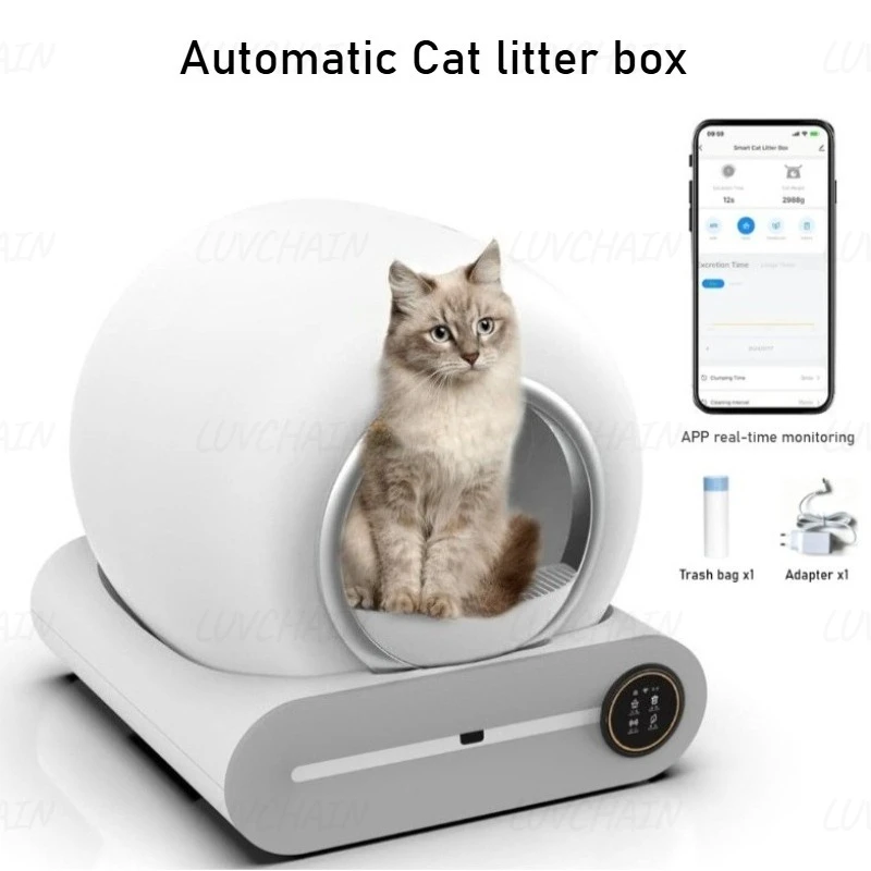 65L Smarte Katzentoilette, Großvolumige Halbgeschlossene Selbstreinigende Katzentoilette, App-Steuerbar, Katzenbedarf, EU-Lagerbestand