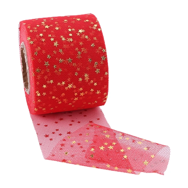 Ribbon 25yards/roll 6cm Colorful Golden Star Pattern Tulle Roll