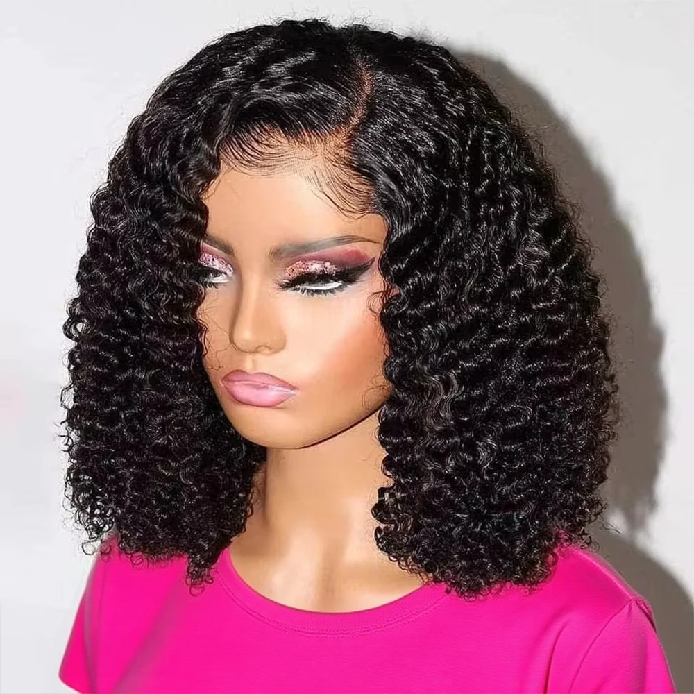 

Water Curly Lace Frontal Bob Wig 250% Density 13x4 HD Lace Front Human Hair Wig 7x5 Glueless Deep Wave Wig Ready To Wear 16 Inch