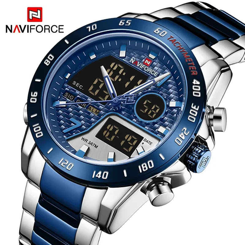 NAVIFORCE – montre-bracelet de marque de luxe pour hommes, montres de Sport numériques militaires pour hommes, bracelet en acier, horloge à Quartz pour homme Relogio Masculino