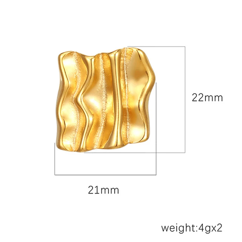 PAPERPLUS Pendientes cuadrados plisados de acero inoxidable para mujer, joyería de moda dorada, lujo ligero para niñas