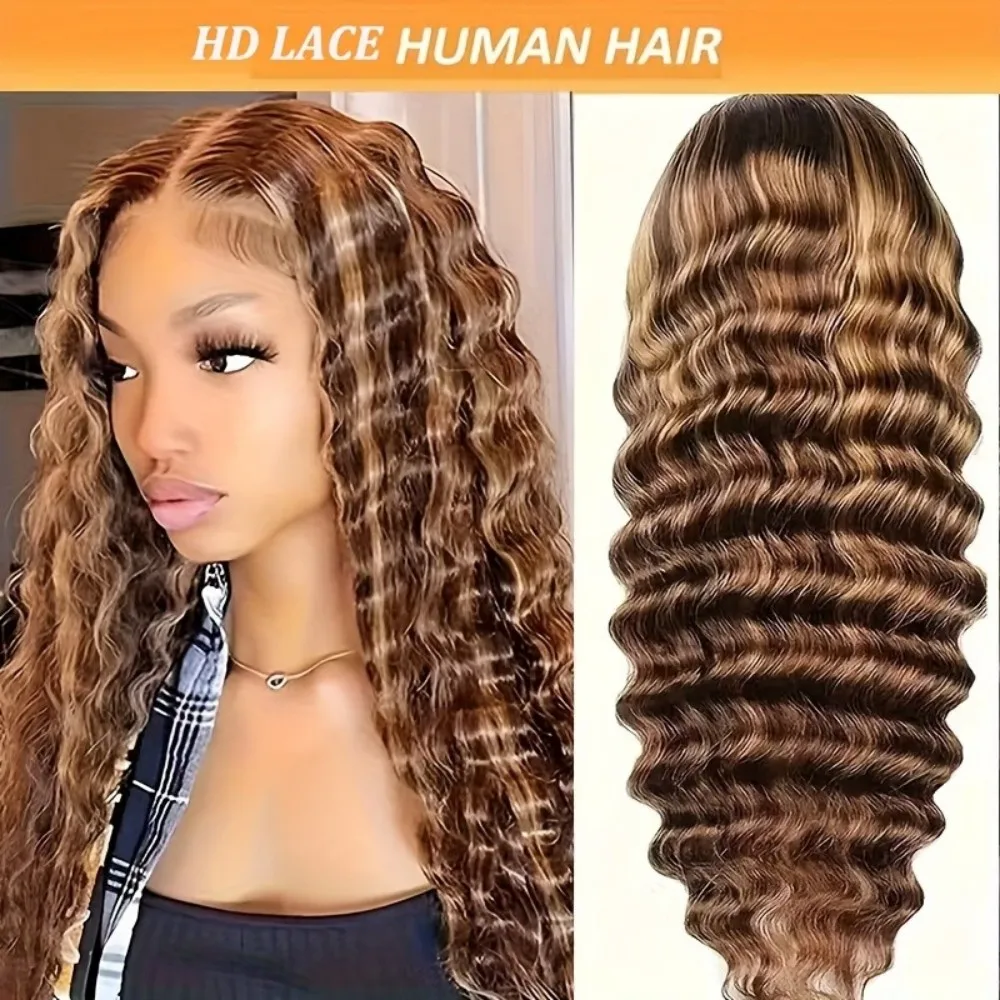 

250% Density Long Loose Deep Wave Wig Honey Blonde Highlights 13x4 Lace Front Wig P4/27 Ombre Highlight HD Transparent Lace Wig