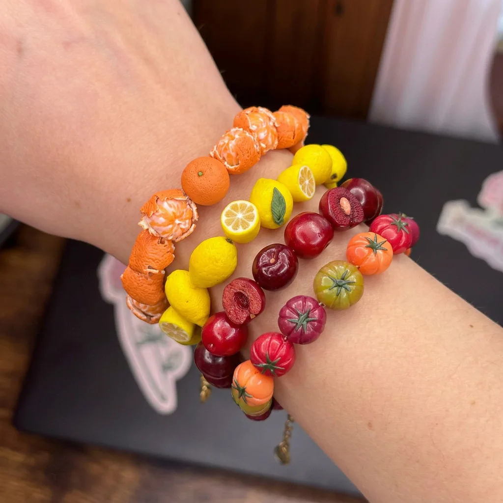 New Summer Fashion Colorful Fruit Bead Necklace Handmade Beads Apple Banana Pendant Necklace Choker Necklace Jewelry Accessory