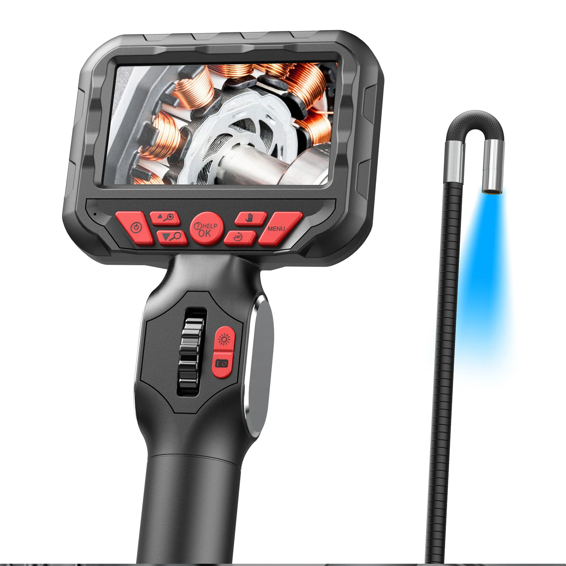 Pantalla IPS de 4,3 pulgadas, endoscopio de dirección articulado bidireccional de 3,9mm, boroscopio de doble lente, inspección, otoscopio, cámara, microscopio Digital