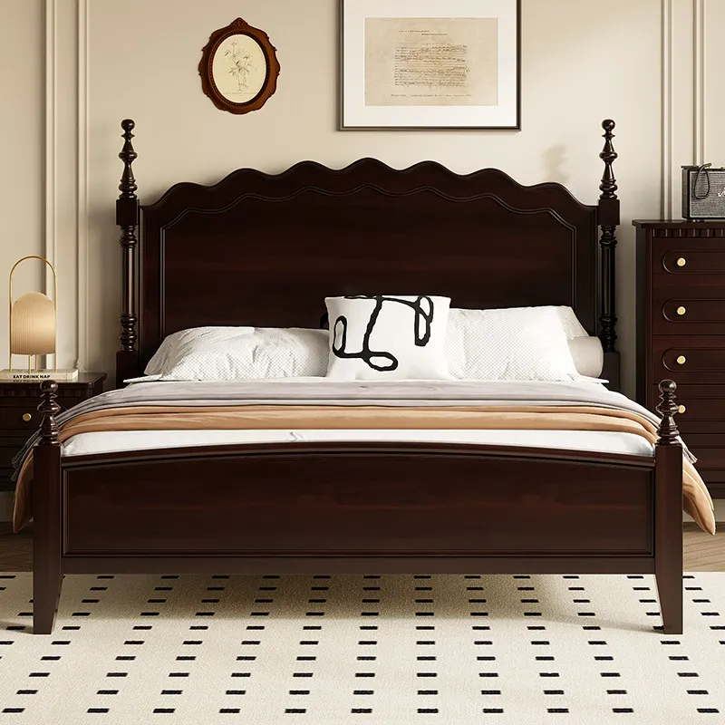 Pure solid wood bed, American vintage master bedroom, double bed, modern and simple, 1.5 meters, 1.8 meters, storage bed furnitu