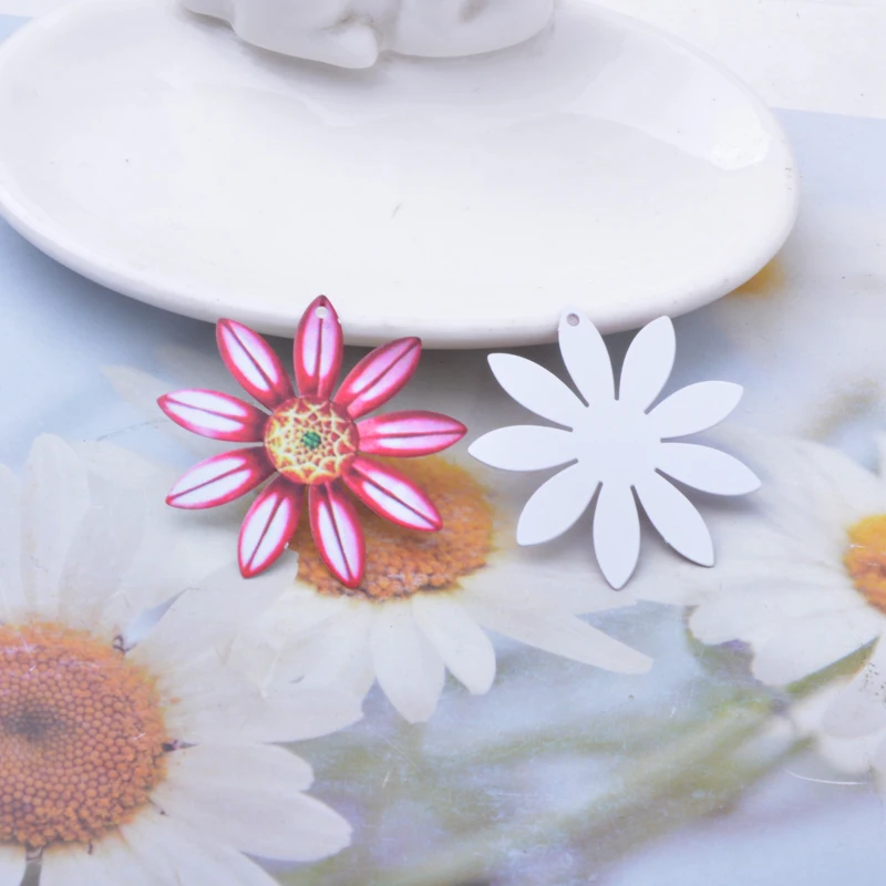 6 Stück AB8375 Neues Design Edelstahl Bunte Blumenanhänger Bemalte Sonnenblumen-Anhänger Schmuck Ohrring-Zubehör – Detail 7
