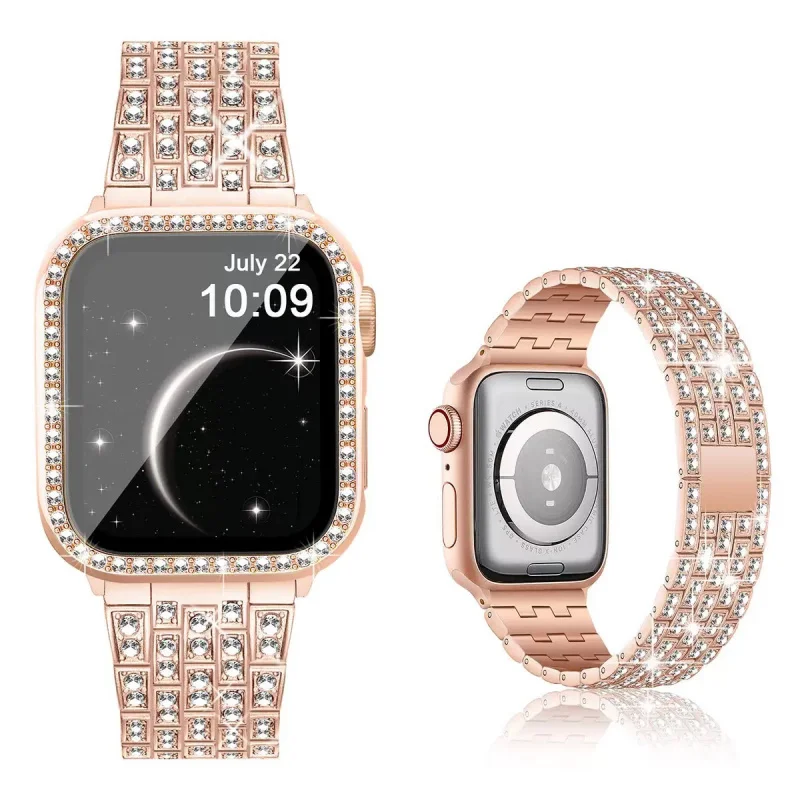 

Diamond Bands+cover for apple watch case series 10 42mm 46mm 41/45mm bracelet+Screen Protector+Bumper iWatch 9 8 7 6 5 4 40/44mm