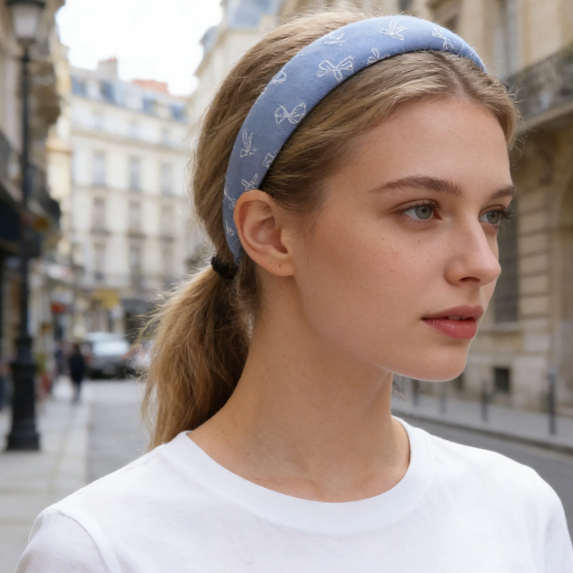 

1Pc Blue Series Denim Hair Accessory Headband Star Flower Decoration Casual Hair Accessory For Normal Hair Style