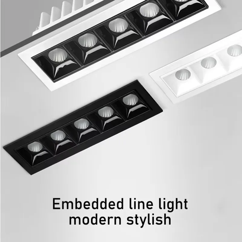 Lampada lineare a LED Faretto incorporato Nessuna luce principale Soffitto del soggiorno Lampada antiriflesso a striscia lunga Griglia di luce Decorazione commerciale per la casa