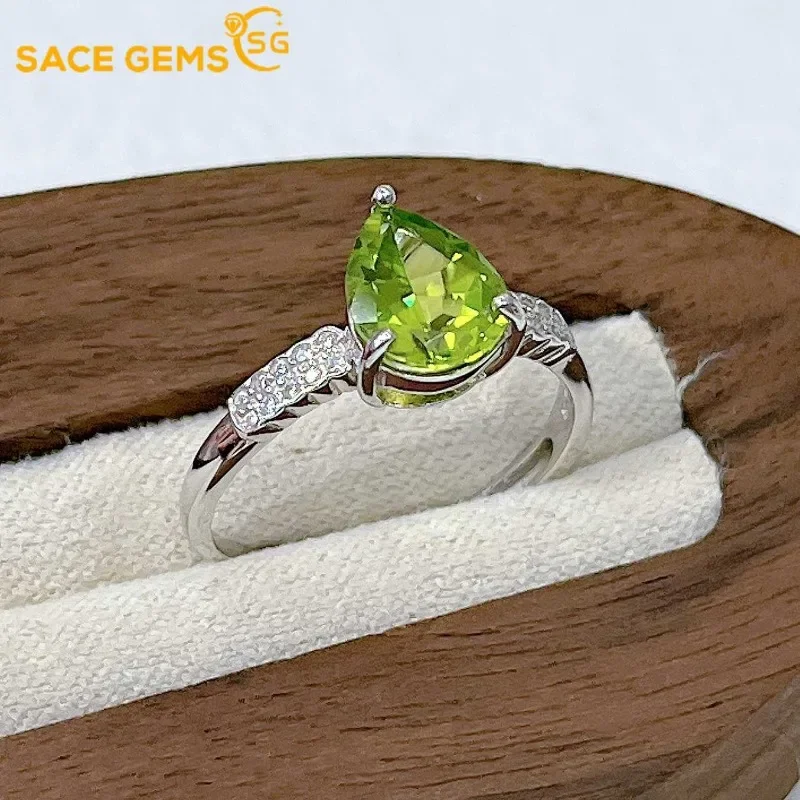 

SACE GEMS Luxury 925 Sterling Silver Certified 7*9MM Natual Peridot Rings for Women Engagement Cocktail Party Fine Jewelry Gift