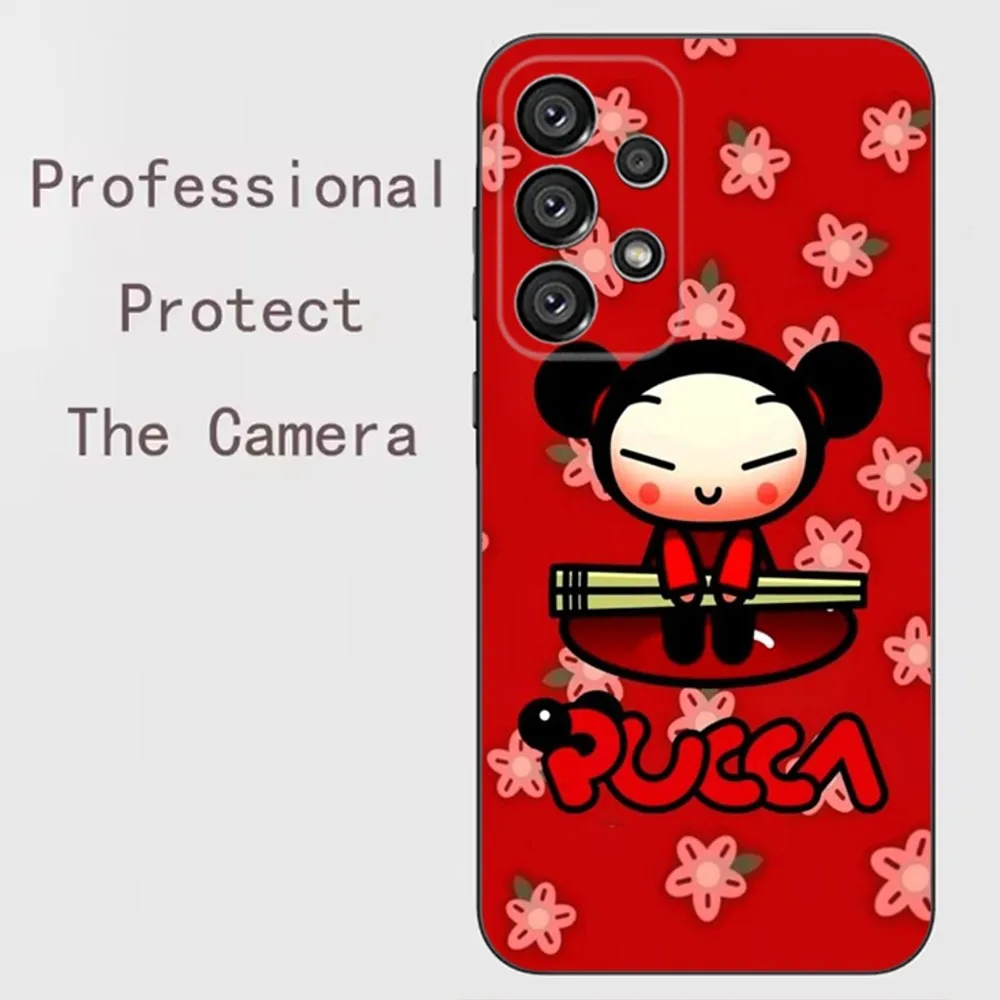 Cute Pucca G-Garu  Phone Case For Samsung Galaxy A91,A80,A73,A72 ,A71,A53A52,A32 ,A31A22,A21s,A20,Black Cover