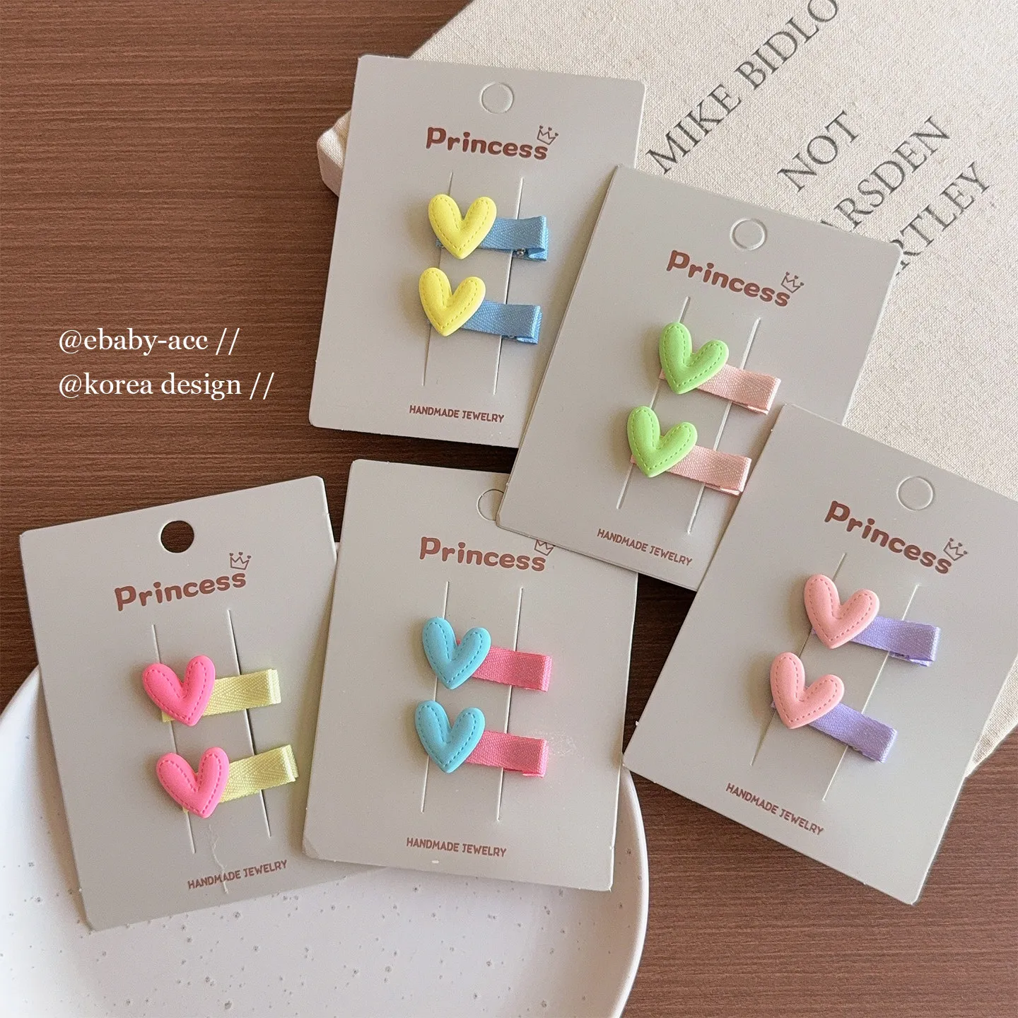 Hair Clips Colorful Heart Full Fabric Covered Sweet Adorable Soft Non Slip Gentle Grip for Girls Kids Spring Summer Party