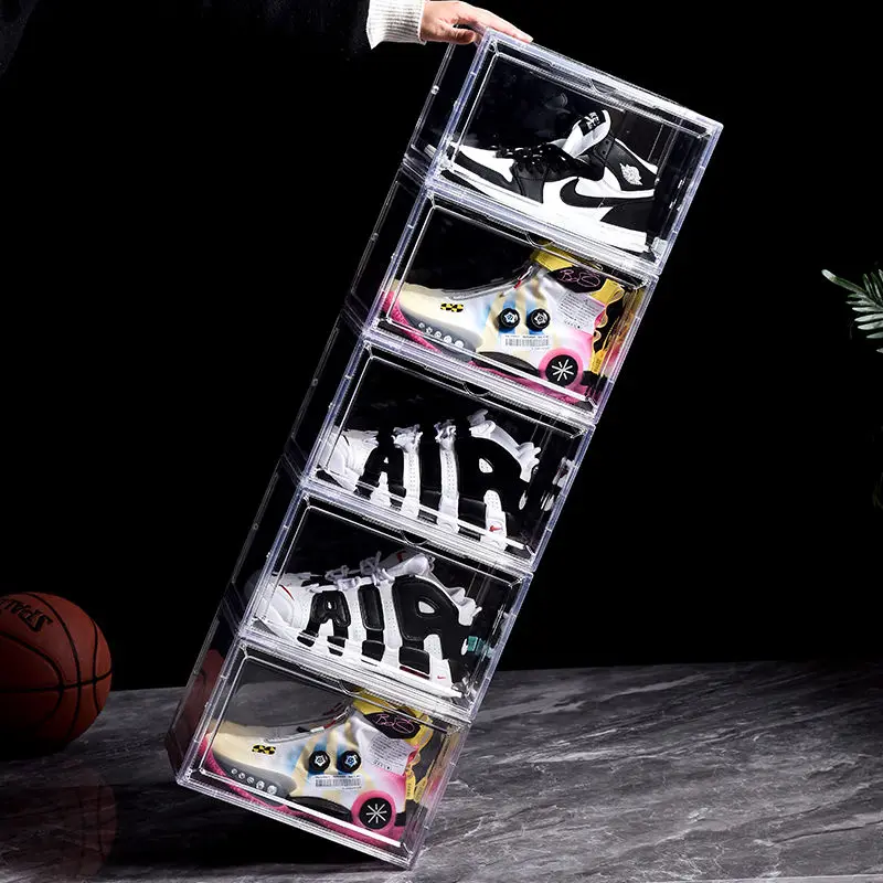 1 Pcs Acrylic Fully Transparent Shoe Box Storage Box Magnetic Dustproof Rack Cabinet Cover Organizer