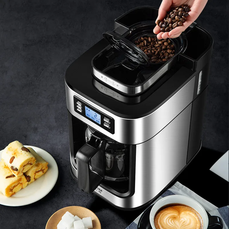 XEOLEO 2 In1 Automatic Coffee Machines Drip LED-Display Electric Bean Coffee Maker Espresso Tea Boiler Drip Mill Beans Grinding