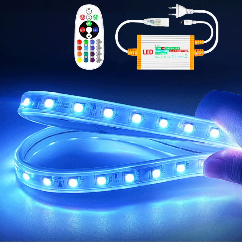 

Светодиодные ленты AC 220 В RGB SMD5050 Светодиодная лента Водонепроницаемая гибкая лента с регулируемой яркостью RGB-лампа с контроллером вилки европейского стандарта 1500 Вт