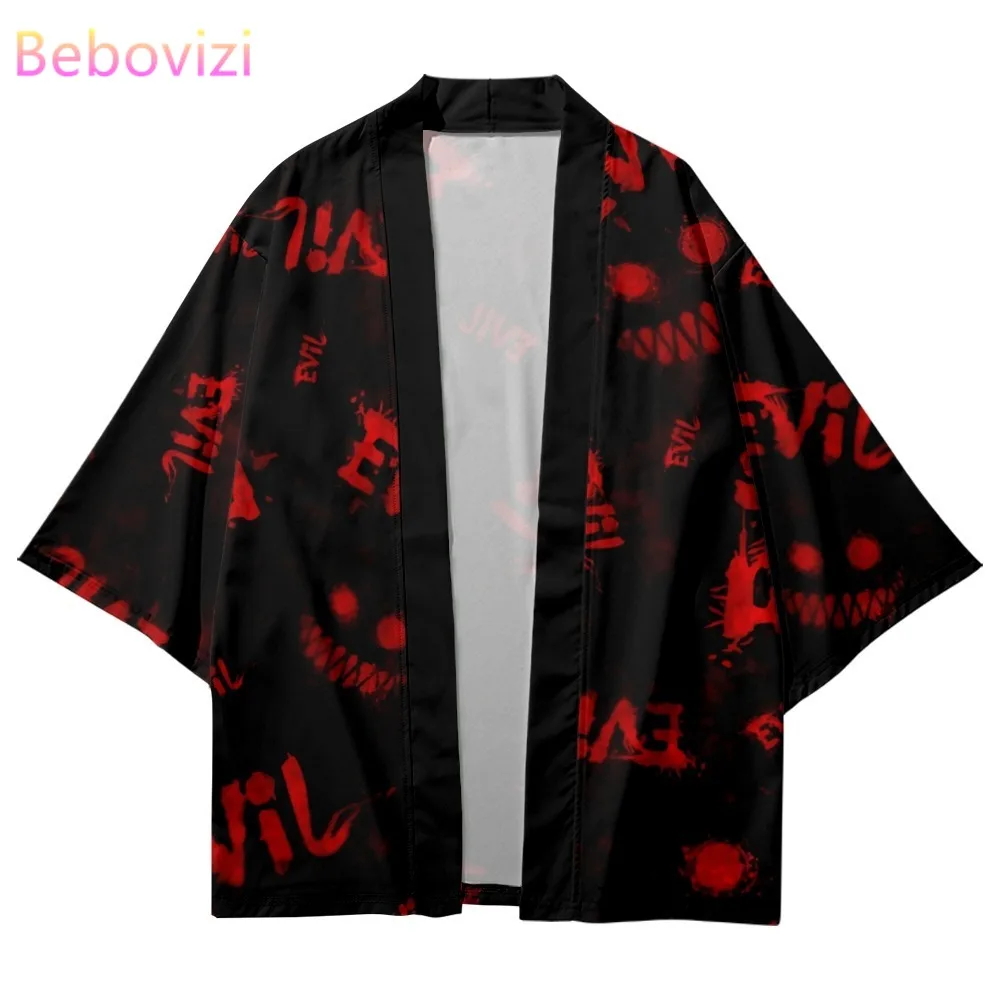 

Fashion Evil Print Japanese Cosplay Kimono Cardigan Men Shirts Yukata Haori Women Traditional Beach Tops Asian Clothing 2022