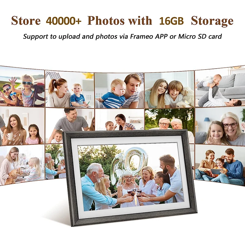 10.1Inch WiFi Frameo Digital Photo Frame IPS Touch Screen Cloud Digital Picture Frame 16GB Storage Share Photos via APP For Gift