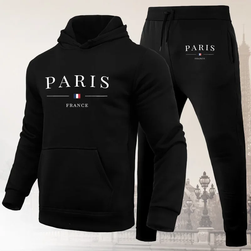 Men's hoodie set Paris Printed sweatshirt Sweatpants 2-piece men's hoodie jogging pants set casual street sportswear