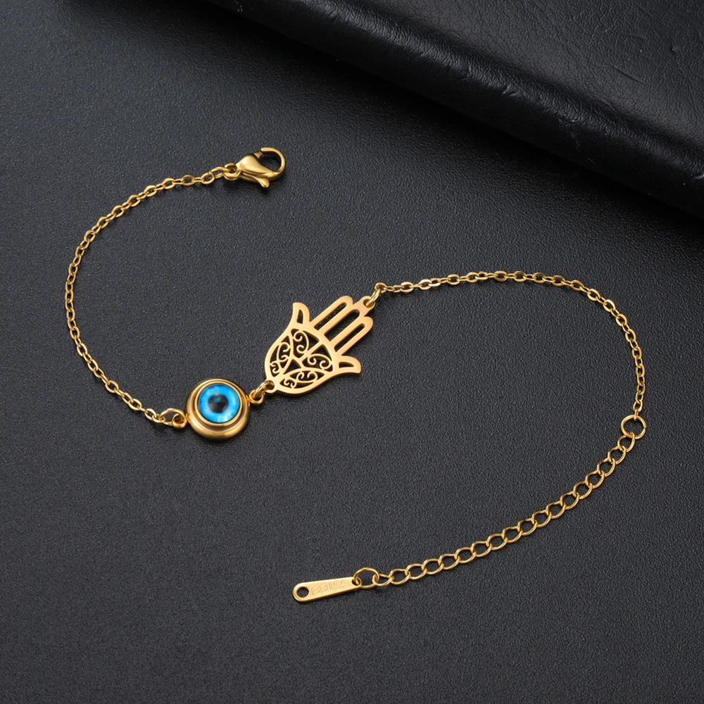 Dawapara Hamsa Böser Blick Armband Hand der Fatima Schutz-Talisman Glücksbringer Edelstahl-Schmuck – Detail 12
