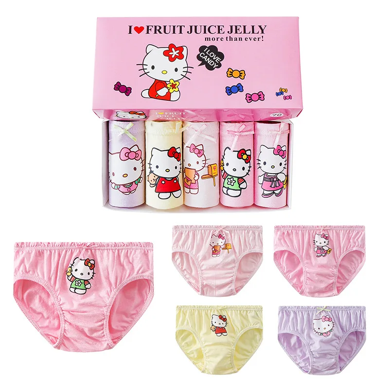 5Pieces/box Kids Girls Panties Lovely Hello Kitty Children Triangle Underwear Soft Cotton Boxed Briefs for Girls 2-14 Years Old