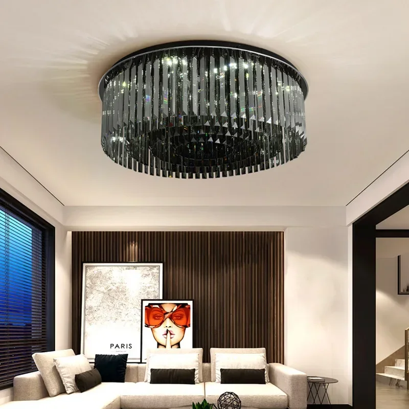 

Modern crystal chandelier for ceiling luxury round smoky gray cristal lamps bedroom living room decor lighting fixtures with LED