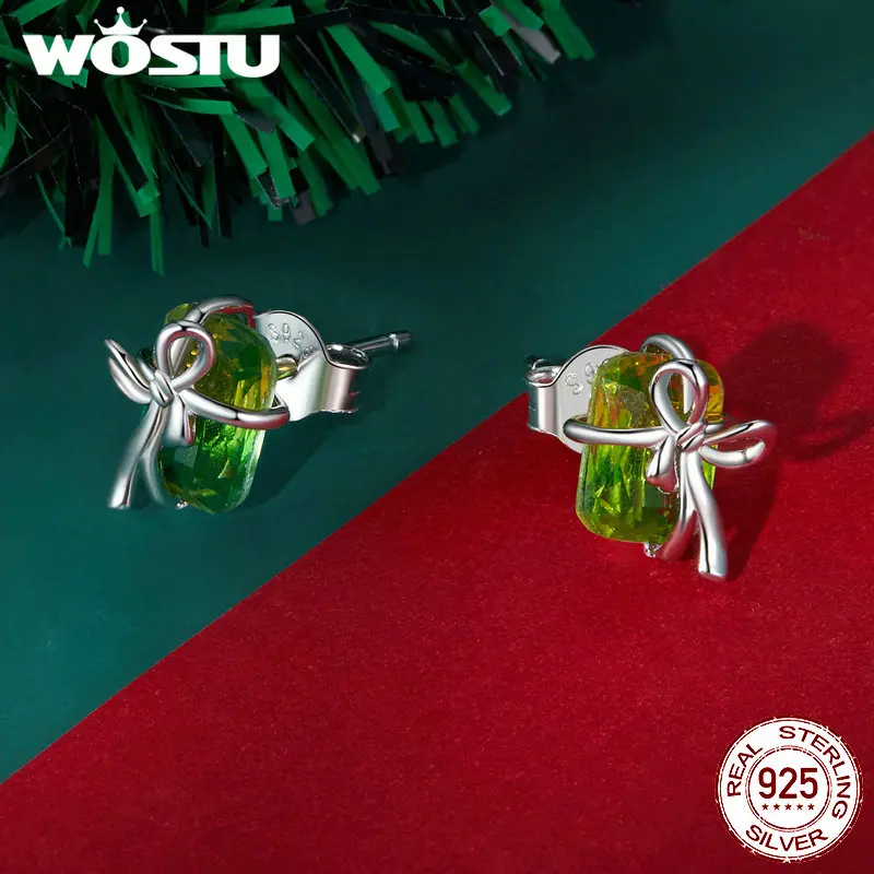 Wostu Peperkoek Man Oor Stud 925 Sterling Zilver Kerst Geschenkdoos Oorbellen Voor Vrouwen Kerstfeest Sieraden Cadeau Fie1656