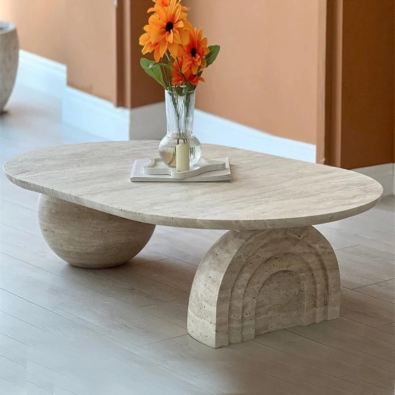 

Wabi Sand Wind Natural Roman Travertine Coffee Table Light Luxury Creative Marble Coffee Table