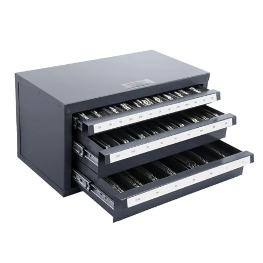 

End Mill Dispenser - Three-Drawer End Mill Organizer Cabinet Cold Rolled Steel Fractional Sizes 1/8" to 1"