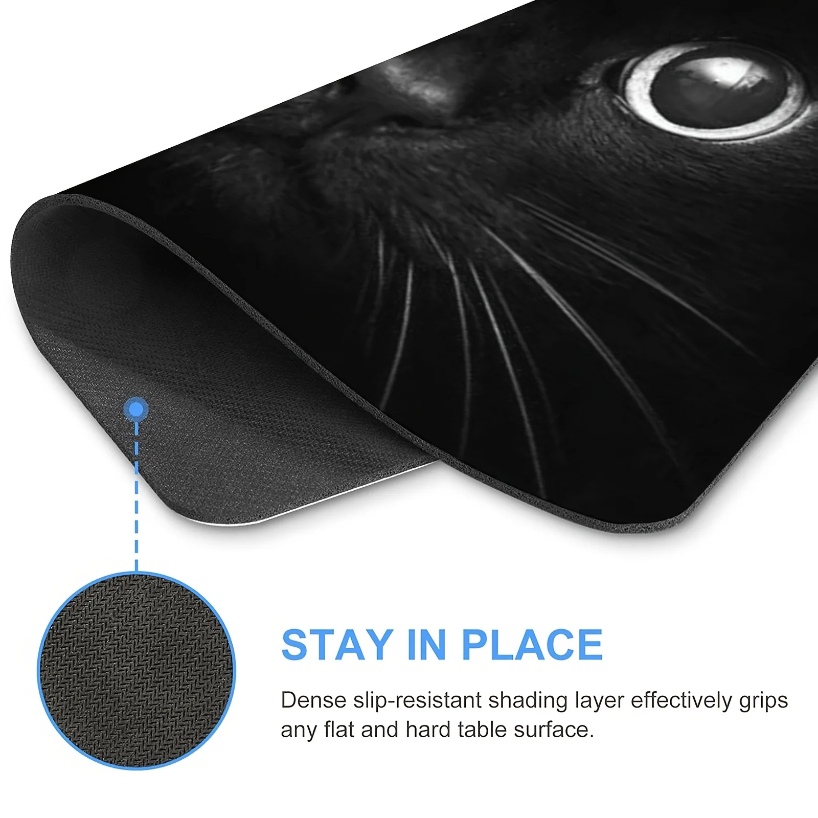 Un tapis de souris œil de chat, tapis de souris rectangulaire en caoutchouc antidérapant, accessoire de bureau, adapté pour ordinateur de bureau, ordinateur portable et utilisation au bureau