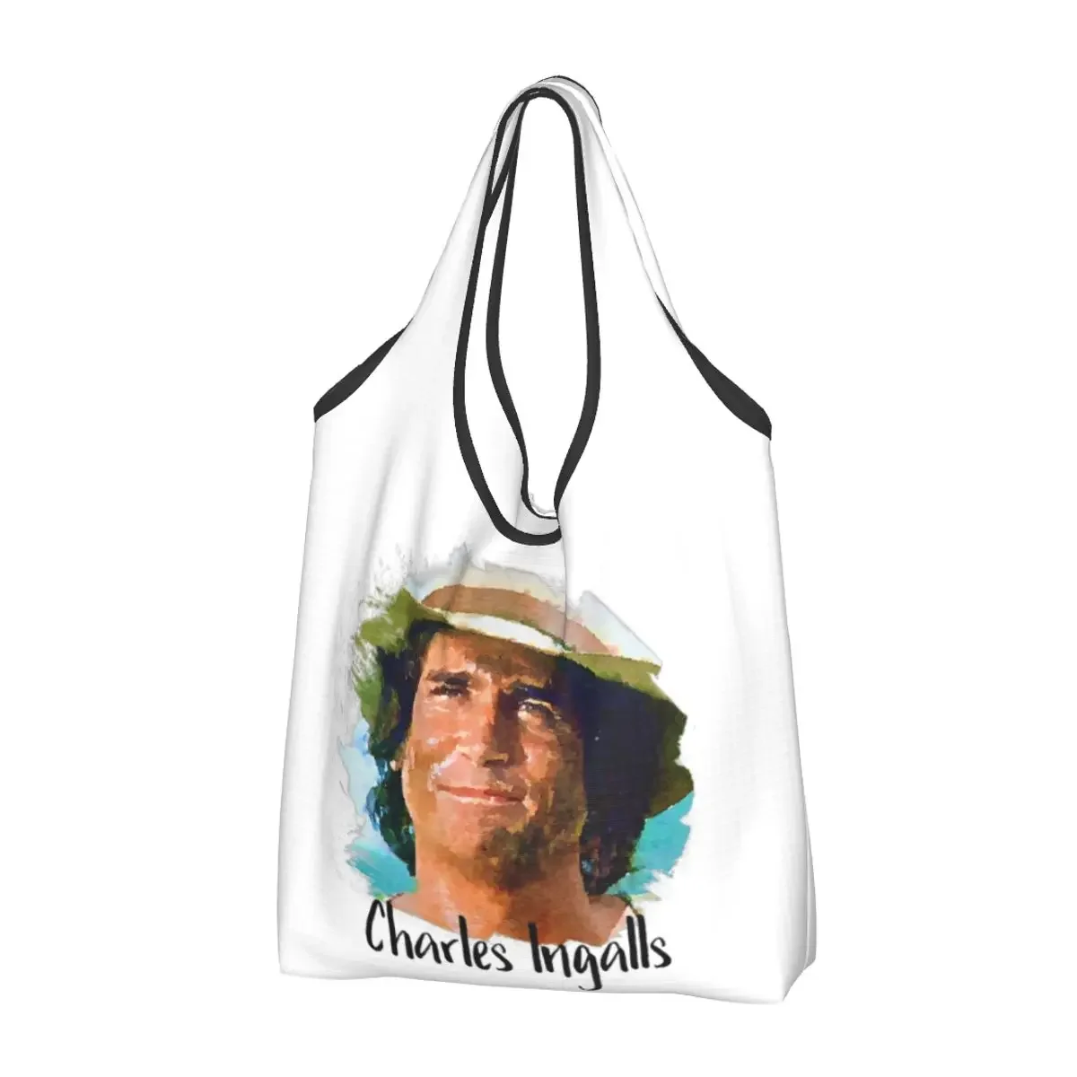 

Charles Ingalls Little House On The Prairie Портативная сумка-тоут для покупок Многоразовая сумка для покупок и продуктов на плечо