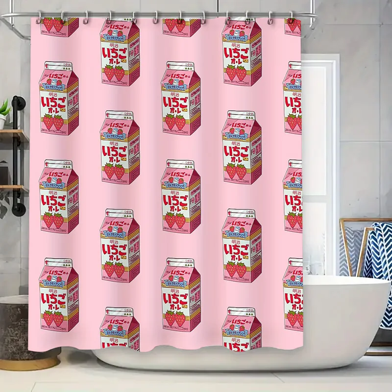 

Strawberry Shower Curtain Aesthetic Cute Japanese Anime Decor Bathroom Fabric Waterproof Red