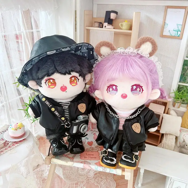 

New Arrival 20cm Doll Clothes Leather Jacket Skirt Hat Cool Couple Suit Idol Plush Clothes Clothing Doll Dress Up