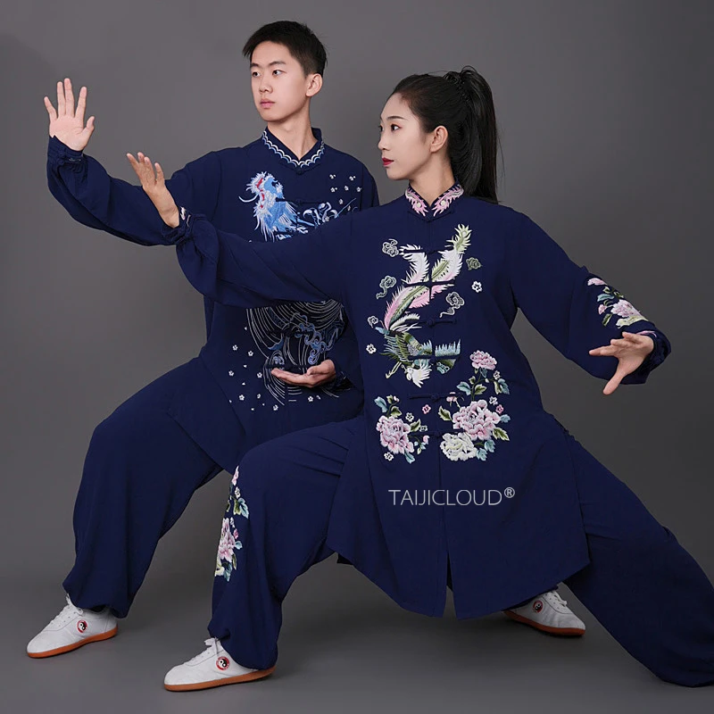 Contemporary Zen Tai Chi Suits | Women's Phoenix & Men's Dragon Kung Fu Uniform - Silk-Linen Baduanjin Practice Wear