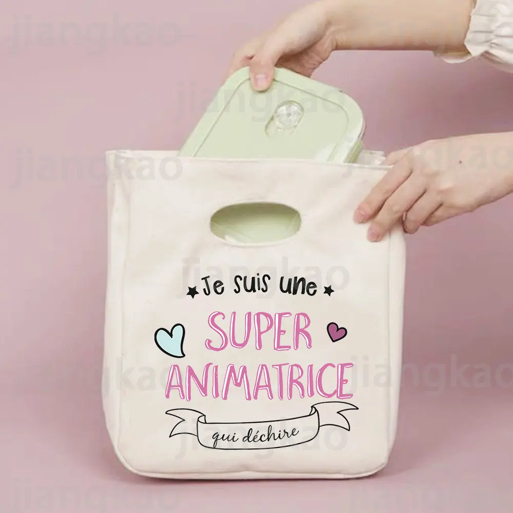 

Super Animatrice French Print Cooler Lunch Bag Portable Insulated Canvas Bento Tote Thermal School Food Storage Pouch Best Gifts