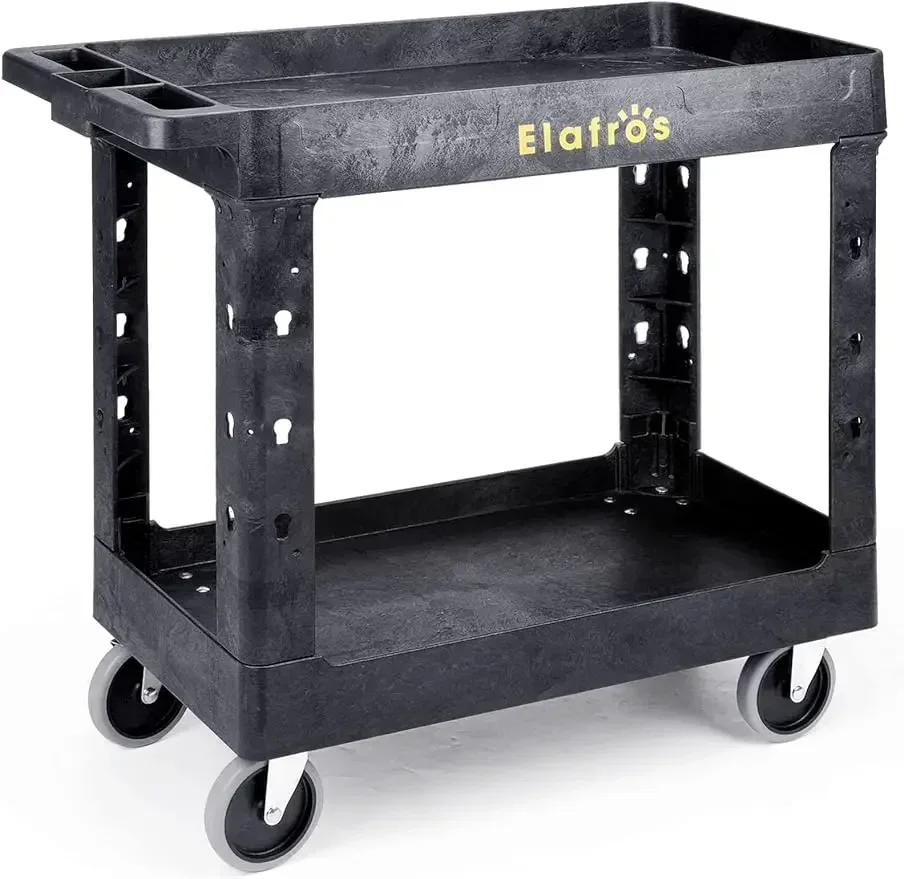 

Heavy Duty Plastic Utility Cart 34 x 17 Inch - Work Cart Tub Storage W/Deep Shelves and Full Swivel Wheels Safely