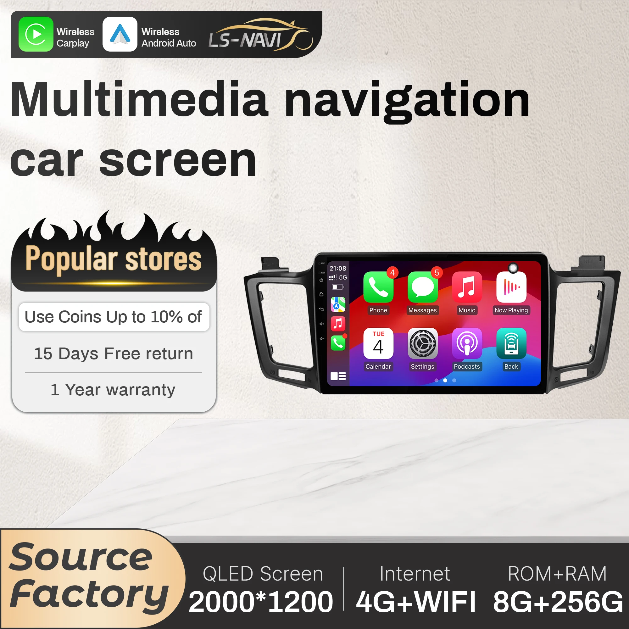 

10-дюймовый автомобильный радиоприемник для Toyota RAV4 4 XA40 5 XA50 2012-2018 Android 14 головное устройство 4G беспроводной Bluetooth CarPlay экран