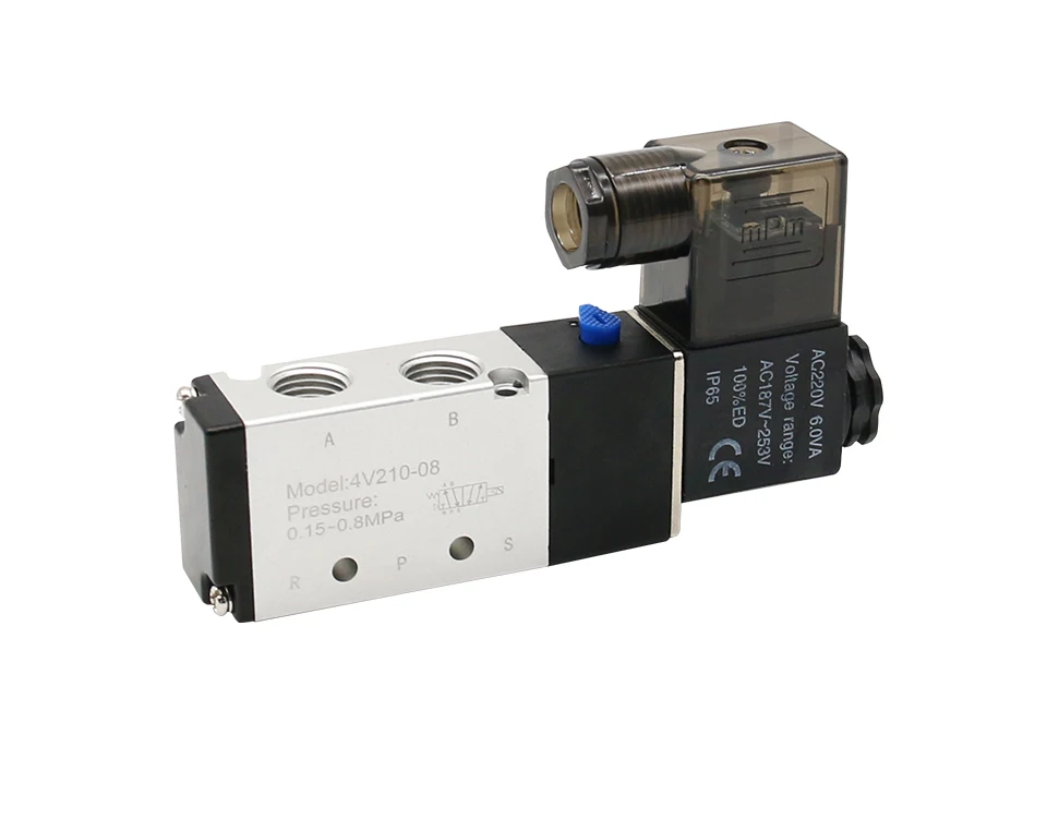 صمام لولبي Pneumatic Electric Solenoid Valve 5 Way 2 Position Control Air Gas Magnetic 4V210-08 12V 24V 110V 220V Coil Volt الغاز والوقود — تفصيل 4
