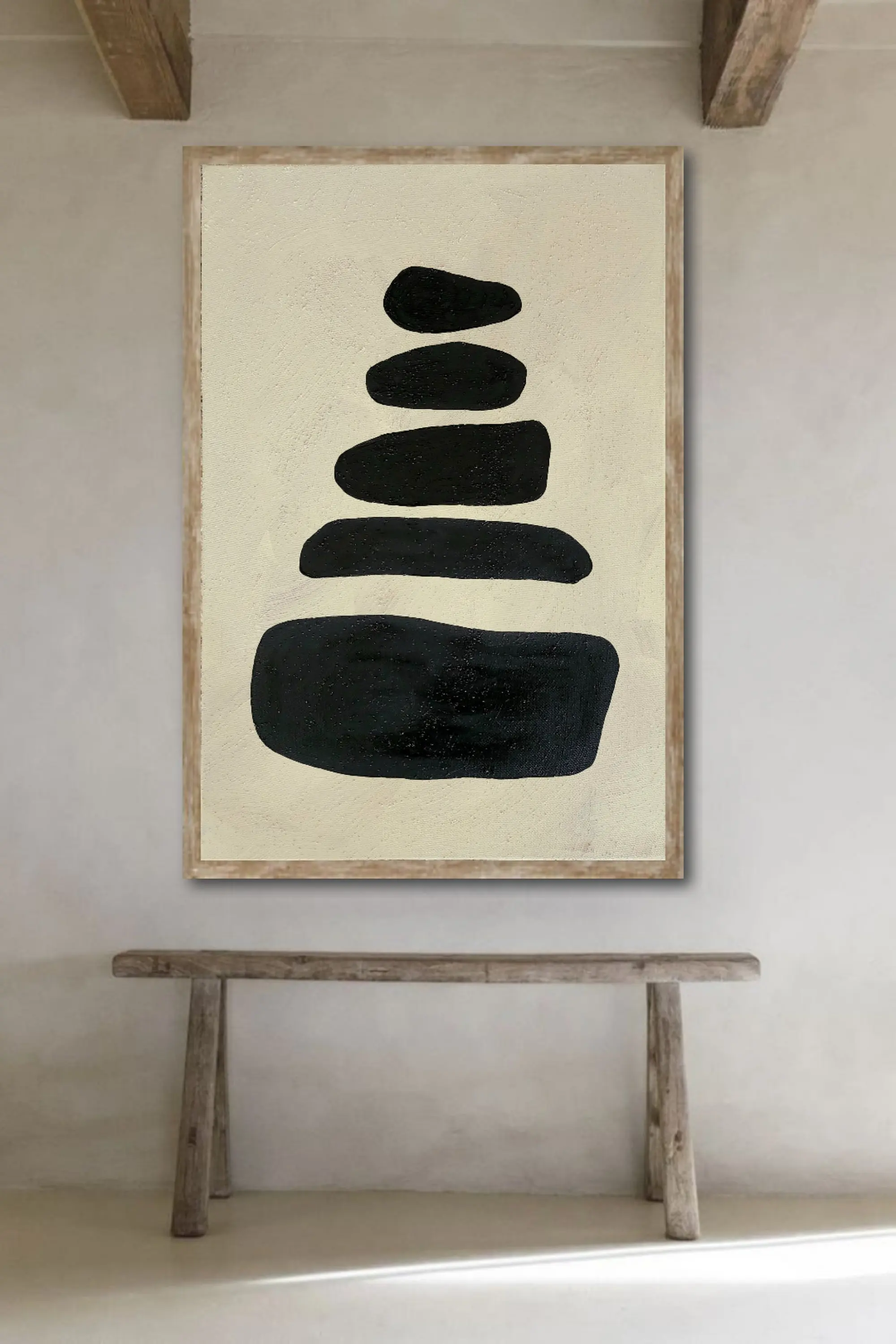 Large Abstract Paintingnordic Oil Paintingbeige Painting Black Paintingoriginal Boho Zen Artminimalist Arttextured Painting